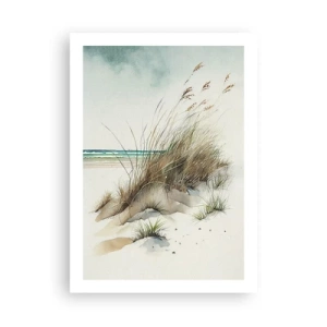 Affiche - Poster - Dunes de style aquarelle avec des herbes au bord d'une mer calme - 50x70cm - Recouvert de sable - Décoration murale moderne pour le salon et la chambre ARTTOR