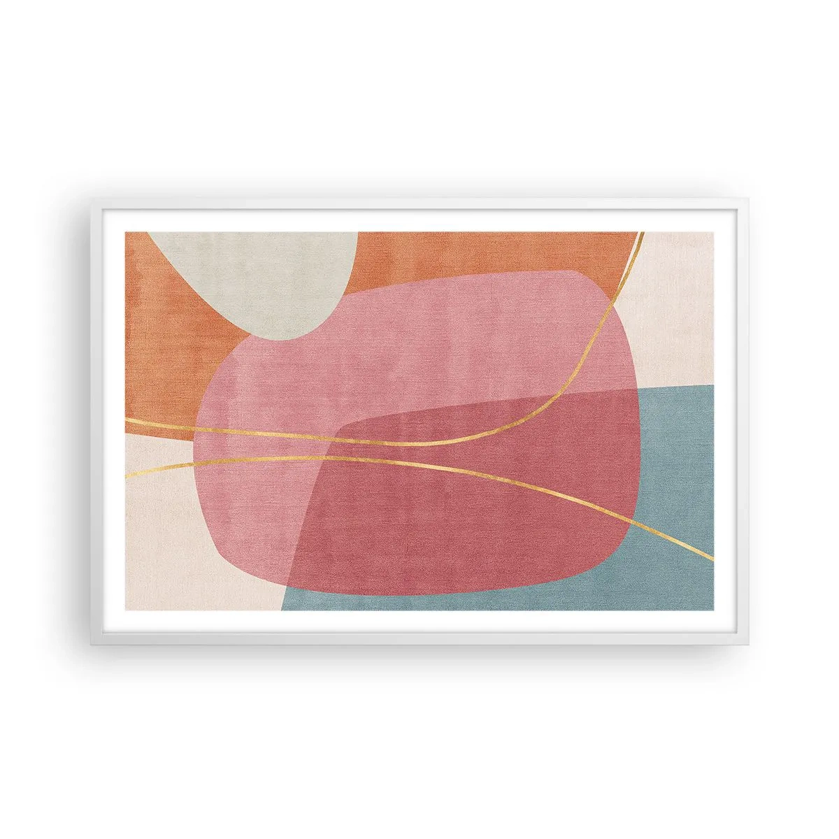 Affiche dans un cadre blanc - Poster - Composition pastel au fil d'or - 91x61 cm