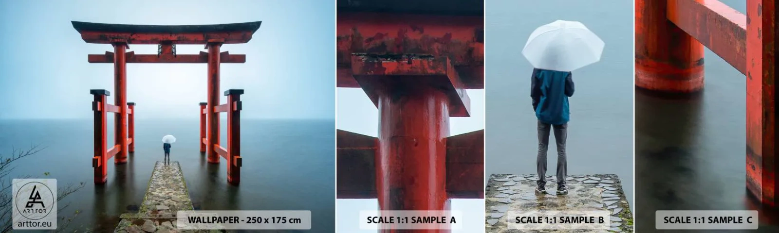 Échantillon de Papier Peint Autocollant Deluxe Sticker - Rêverie japonnaise - Asie, Temple de Hakone, Japon - 100x30 cm