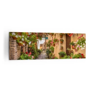Impression sur toile - Image sur toile - Une charmante rue pleine de fleurs et de pots de fleurs - 160x50cm - Ruelle italienne - Décoration murale moderne pour le salon et la chambre ARTTOR