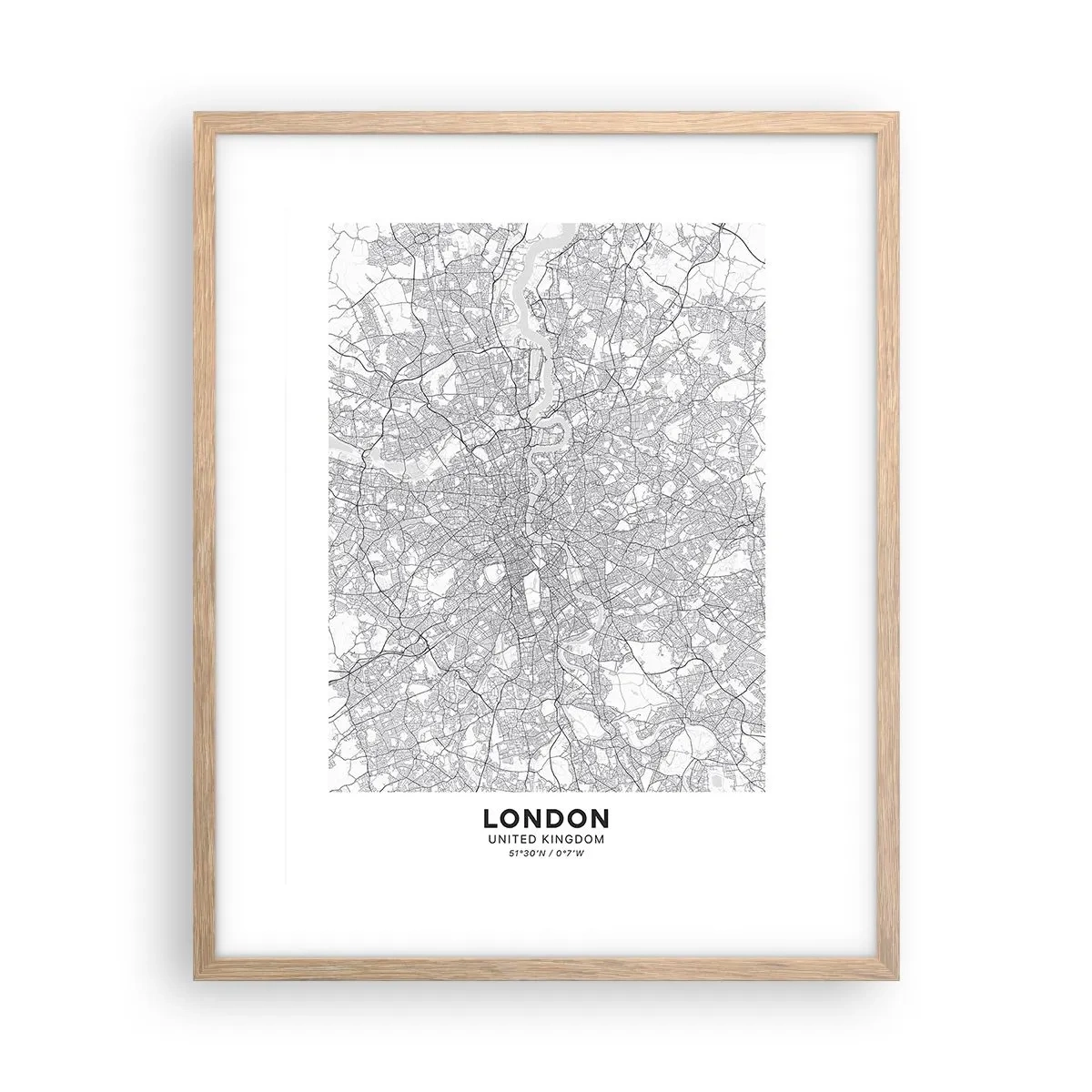 Affiche dans un chêne clair - Poster - Carte du labyrinthe londonien - 40x50 cm