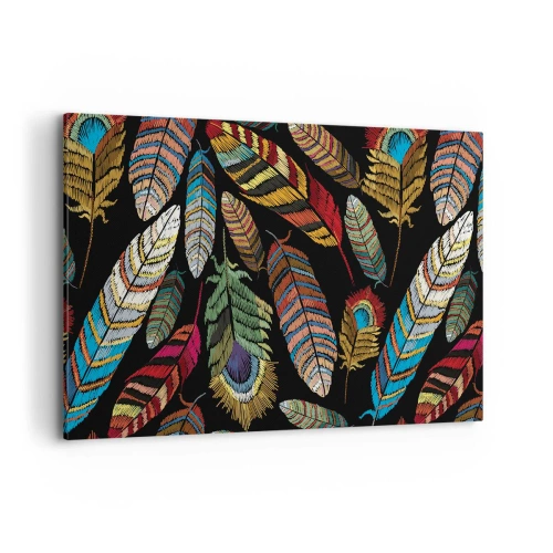 Impression sur toile - Image sur toile - Plumes colorées sur fond noir - 120x80cm - Le carnaval des oiseaux - Décoration murale moderne pour le salon et la chambre ARTTOR