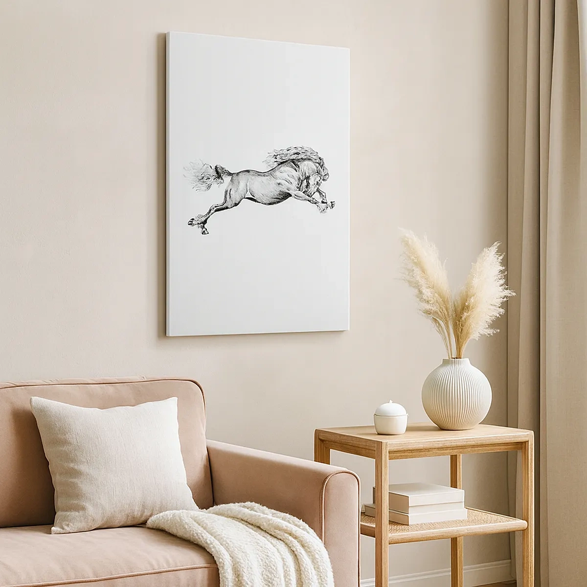 Impression sur toile - Image sur toile - Croquis d'un cheval au galop dynamique sur fond blanc - 50x70cm - Immortalisé au galop - Décoration murale moderne pour le salon et la chambre ARTTOR