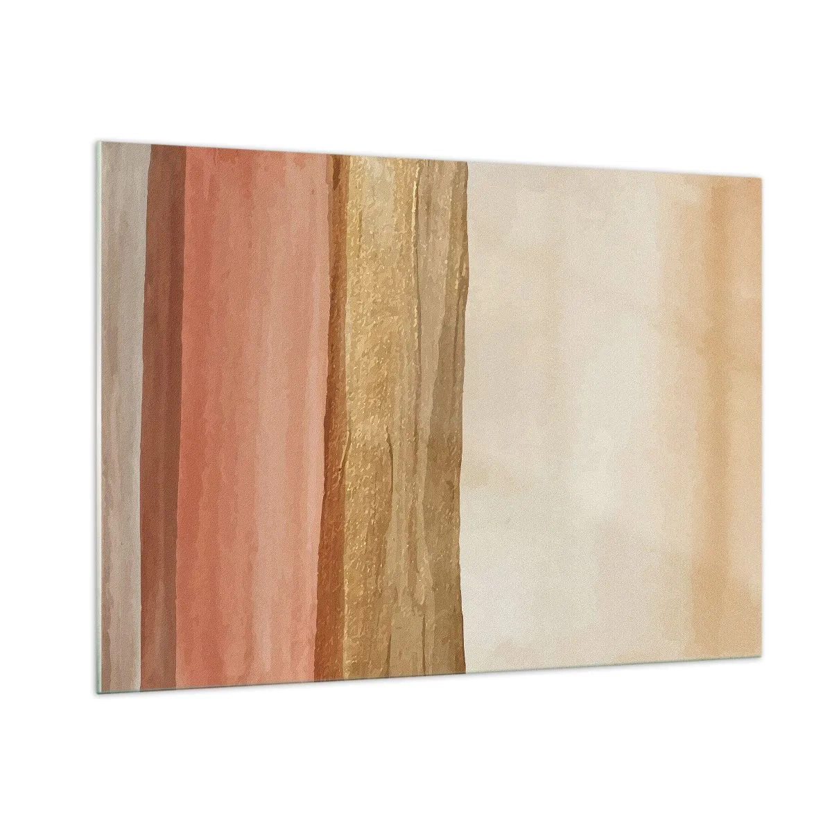 Impression sur verre - Image sur verre - Rayures abstraites dans des tons chauds de beige et d'or - 100x70cm - Composition verticale - Décoration murale moderne pour le salon et la chambre ARTTOR