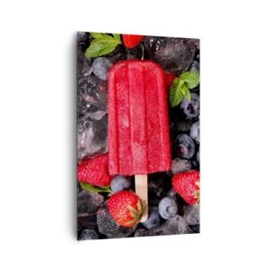 Impression sur toile - Image sur toile - Glace rouge entourée de fruits et de glace - 80x120cm - Le goût d’un été chaud - Décoration murale moderne pour le salon et la chambre ARTTOR