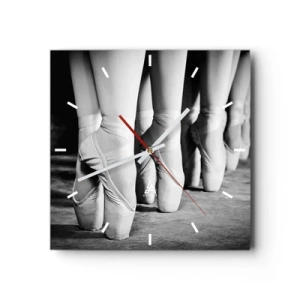 Horloge murale - Pendule murale - Photo en noir et blanc des chaussures de ballet des danseurs - 30x30cm - Ensemble, simple - Décoration murale moderne pour le salon et la chambre ARTTOR