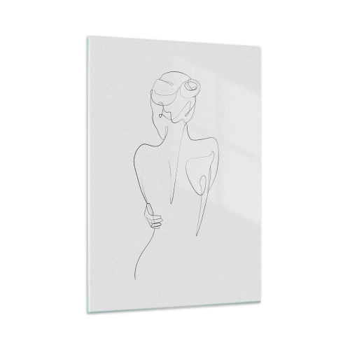 Impression sur verre - Image sur verre - Un croquis délicat d'une seule ligne d'une femme de dos. - 50x70cm - Musique corporelle - Décoration murale moderne pour le salon et la chambre ARTTOR