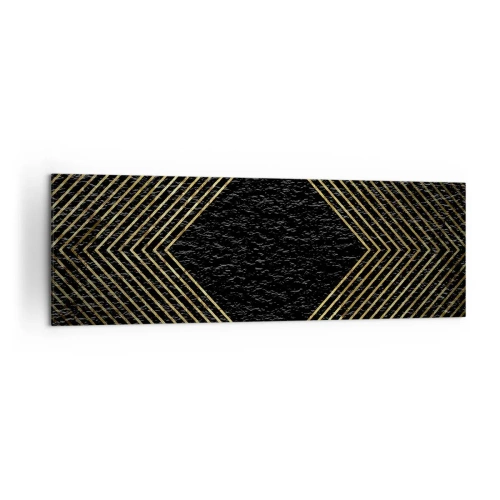 Impression sur toile - Image sur toile - Fond noir avec un motif géométrique de lignes dorées - 160x50cm - Géométrie dans un style glamour - Décoration murale moderne pour le salon et la chambre ARTTOR