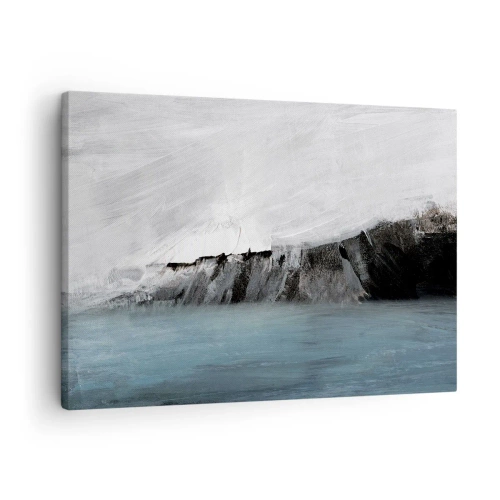 Impression sur toile - Image sur toile - Paysage abstrait avec de l'eau et un rivage rocheux - 70x50cm - Eau – terre : choc des éléments - Décoration murale moderne pour le salon et la chambre ARTTOR