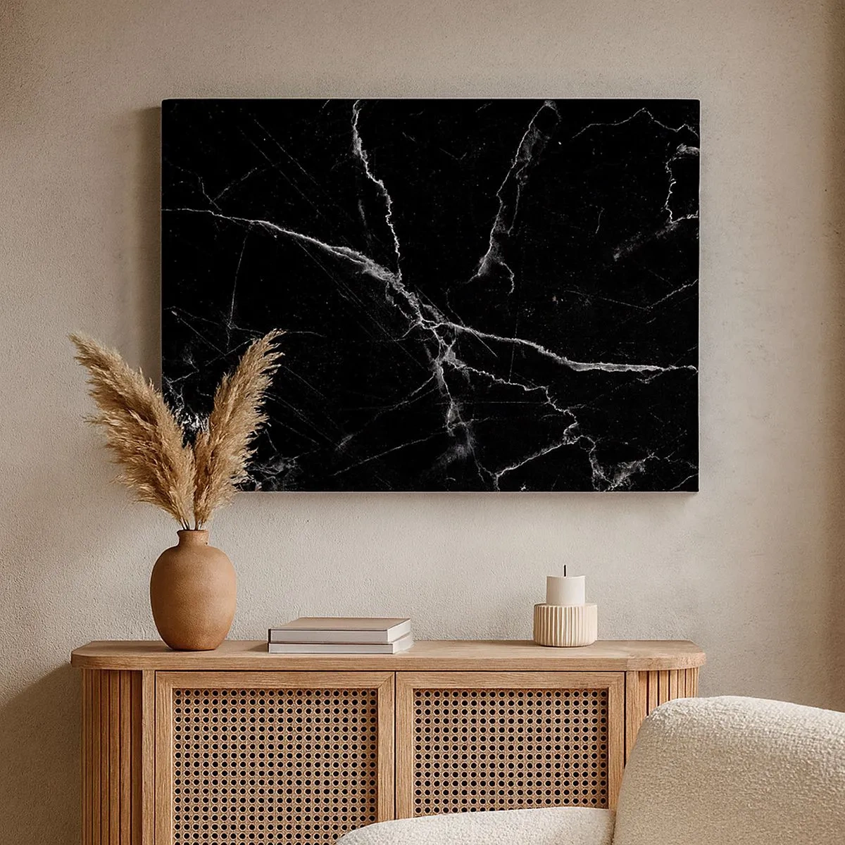 Impression sur toile - Image sur toile - Marbre noir avec des veines blanches dans les détails - 70x50cm - La vie secrète de la pierre - Décoration murale moderne pour le salon et la chambre ARTTOR