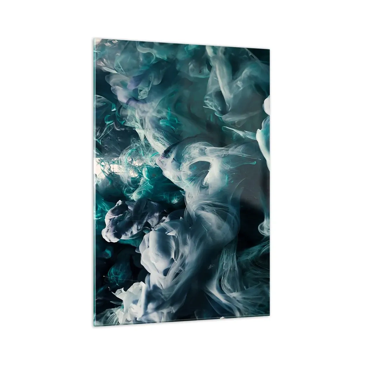 Impression sur verre - Image sur verre - Vagues abstraites dynamiques dans des tons de bleu et de blanc - 70x100cm - Mouvement des couleurs - Décoration murale moderne pour le salon et la chambre ARTTOR