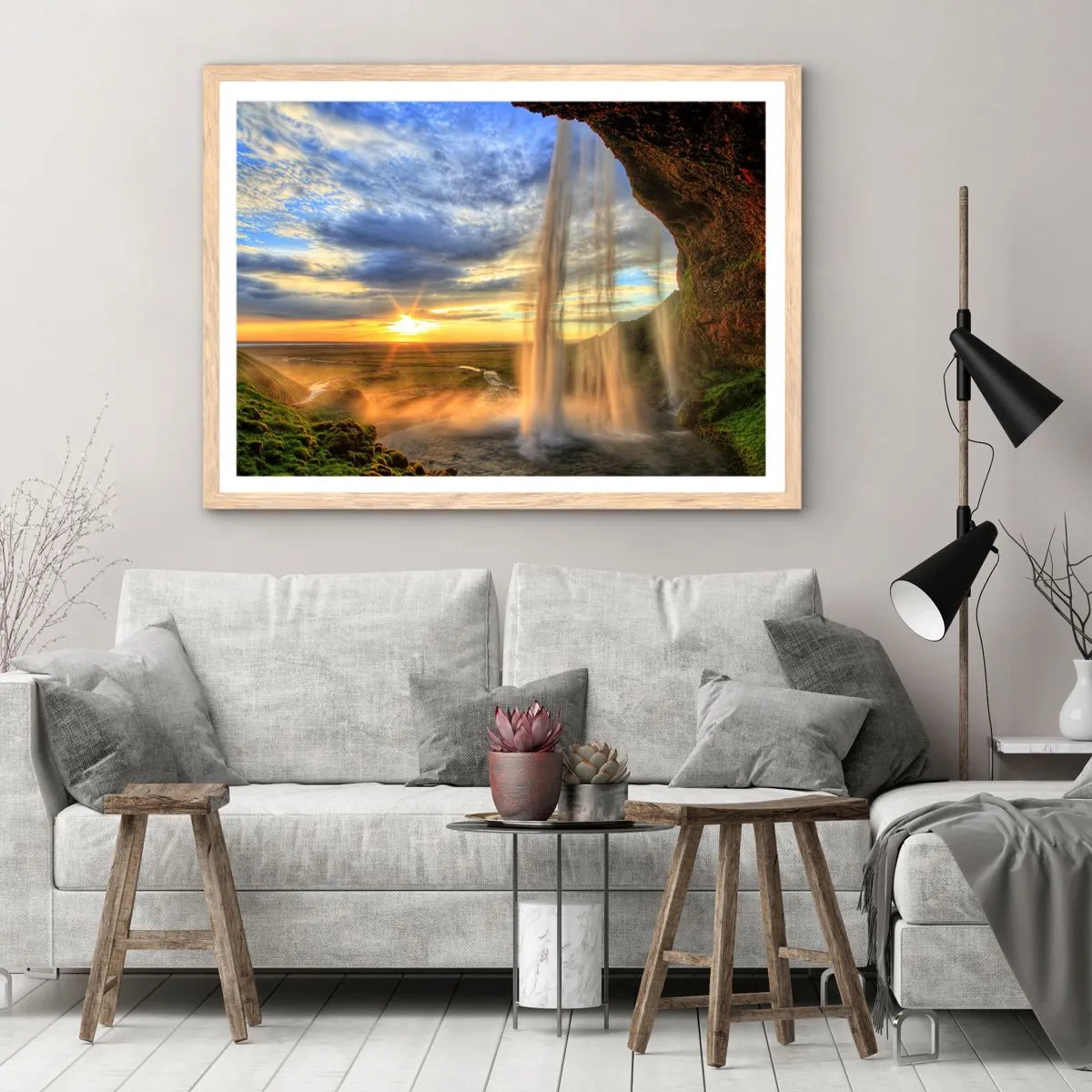 Affiche dans un chêne clair - Poster - Le monde derrière un voile de gouttes - 40x30 cm