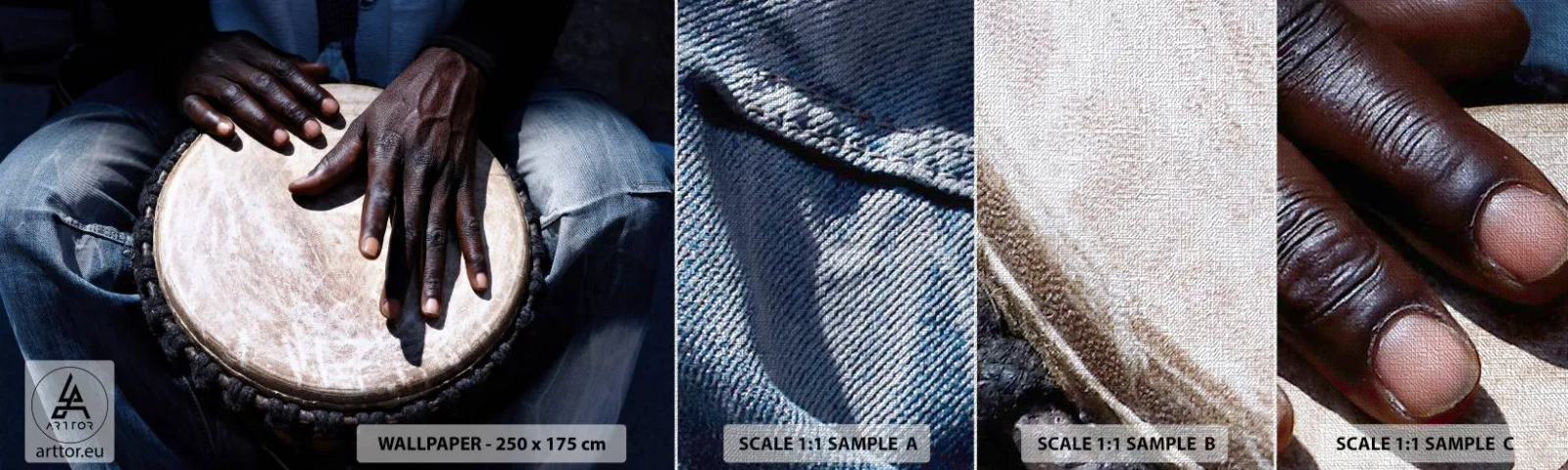 Échantillon de Papier Peint Premium Canvas - Vis à son rythme - Tambour, Musique, Afrique - 100x30 cm