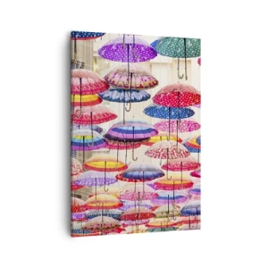 Impression sur toile - Image sur toile - Parapluies colorés suspendus dans les airs - 50x70cm - Prairie de la ville - Décoration murale moderne pour le salon et la chambre ARTTOR