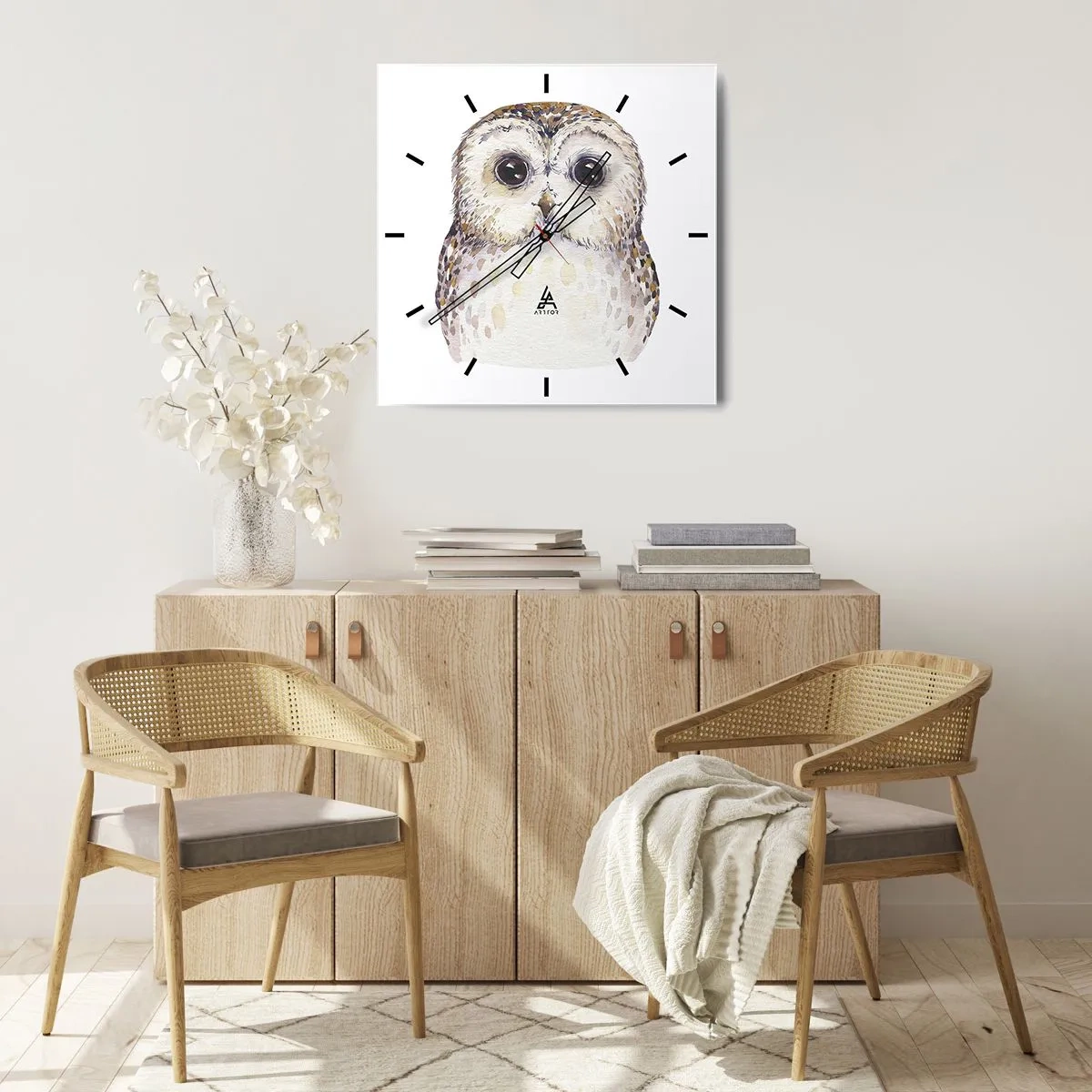 Horloge murale - Pendule murale - Portrait d'un hibou sur fond clair aux couleurs délicates - 30x30cm - Regarde-moi dans les yeux - Décoration murale moderne pour le salon et la chambre ARTTOR