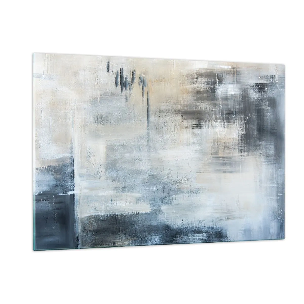 Impression sur verre - Image sur verre - Composition abstraite dans les tons de bleu et de gris - 120x80cm - Derrière le rideau bleu - Décoration murale moderne pour le salon et la chambre ARTTOR