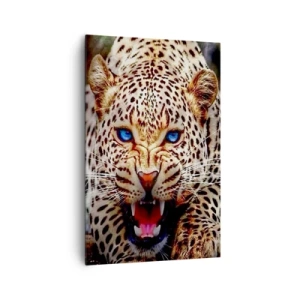 Impression sur toile - Image sur toile - Un léopard menaçant aux yeux bleus intenses - 80x120cm - La colère de la beauté ne fait pas de mal - Décoration murale moderne pour le salon et la chambre ARTTOR
