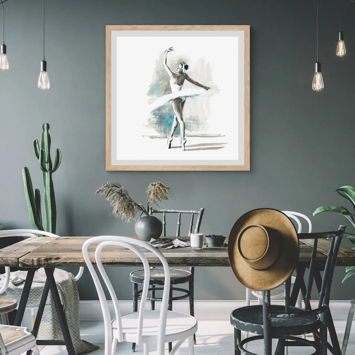 Affiche dans un chêne clair - Poster - Enchantement du cygne - 60x60 cm