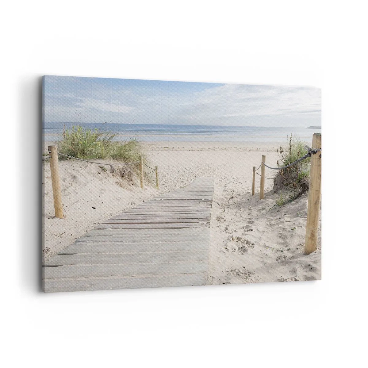 Impression sur toile - Image sur toile - Un chemin de planches menant à une plage de sable - 100x70cm - A l'horizon - Décoration murale moderne pour le salon et la chambre ARTTOR