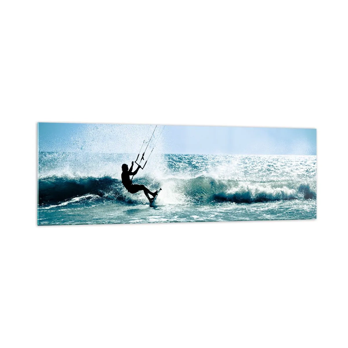 Impression sur verre - Image sur verre - Kitesurfeur sur une vague en plein soleil - 160x50cm - On se laisse emporter - Décoration murale moderne pour le salon et la chambre ARTTOR