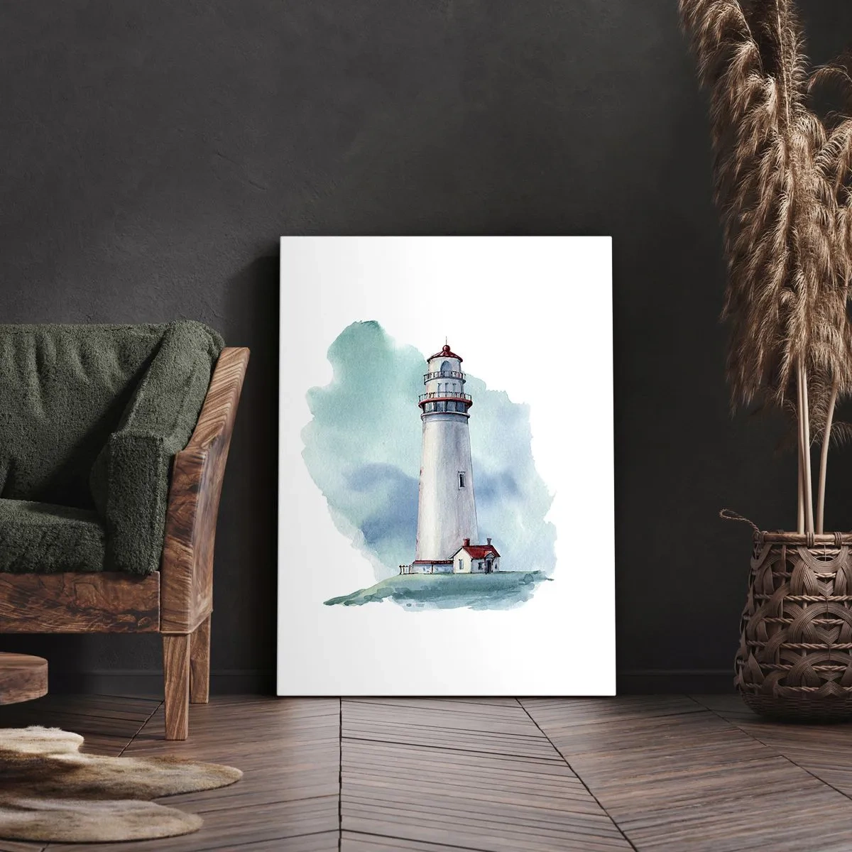 Impression sur toile - Image sur toile - Un phare sur un fond bleu aquarelle - 50x70cm - La douce sœur du bleu - Décoration murale moderne pour le salon et la chambre ARTTOR