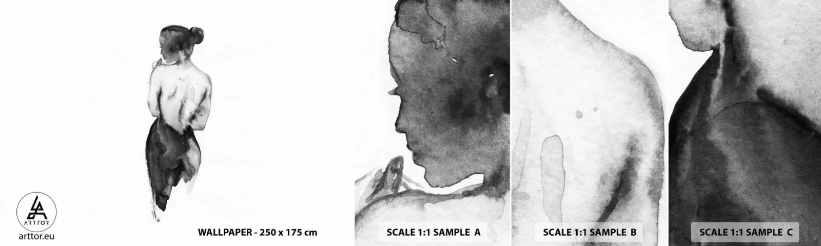 Échantillon de Papier Peint Autocollant Deluxe Sticker - Auprès d'elle, le monde disparaît - Femme, Le corps de la femme, Graphique - 100x30 cm