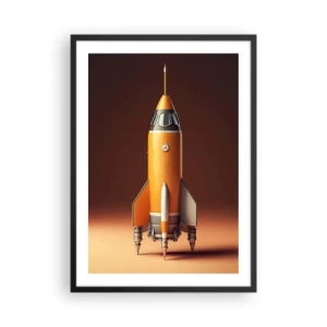 Affiche dans un cadre noir - Poster - Une fusée spatiale moderne sur un fond de couleurs chaudes. - 50x70cm - Ça commence par un rêve - Décoration murale moderne pour le salon et la chambre ARTTOR