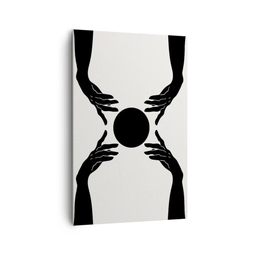 Impression sur toile - Image sur toile - Mains noires dans une composition symétrique avec une boule - 80x120cm - Signe secret - Décoration murale moderne pour le salon et la chambre ARTTOR