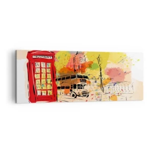 Impression sur toile - Image sur toile - Thème londonien avec bus rouge et stand - 140x50cm - La ville de la variété - Décoration murale moderne pour le salon et la chambre ARTTOR