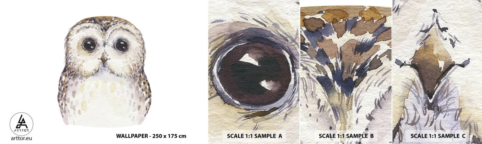 Échantillon de Papier Peint Autocollant Deluxe Sticker - Regarde-moi dans les yeux - Hibou, Oiseau, Graphique - 100x30 cm