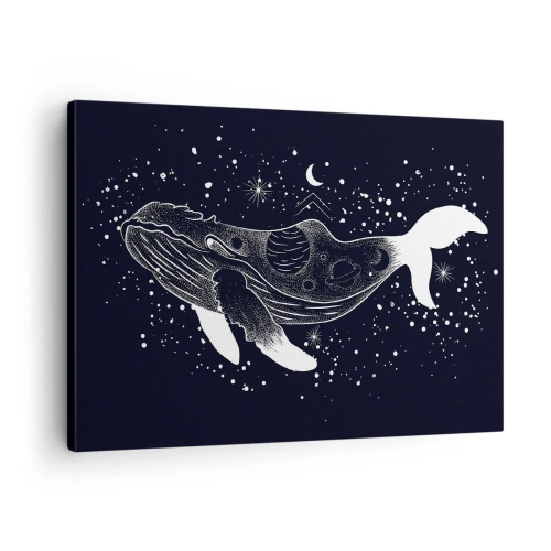 Impression sur toile - Image sur toile - Une illustration graphique d'une baleine dans un style de l'ère spatiale. - 70x50cm - Dans l'océan de l'univers - Décoration murale moderne pour le salon et la chambre ARTTOR