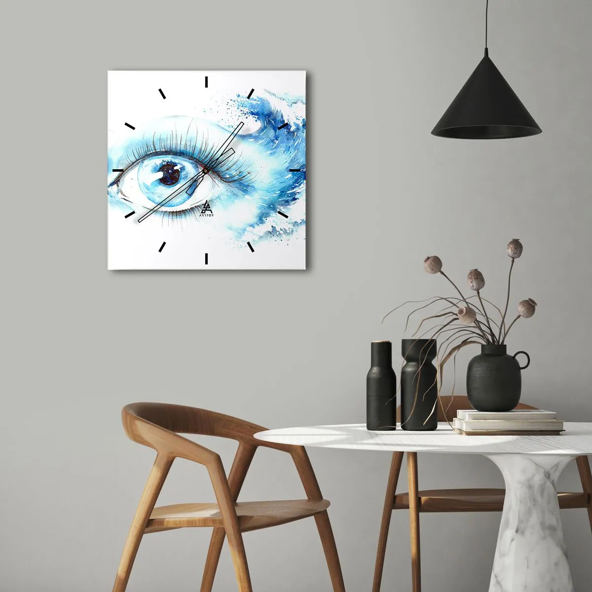 Horloge murale - Pendule murale - Aquarelle artistique d'un œil avec une vague dynamique - 30x30cm - Plongez-vous dans le bleu du regard - Décoration murale moderne pour le salon et la chambre ARTTOR