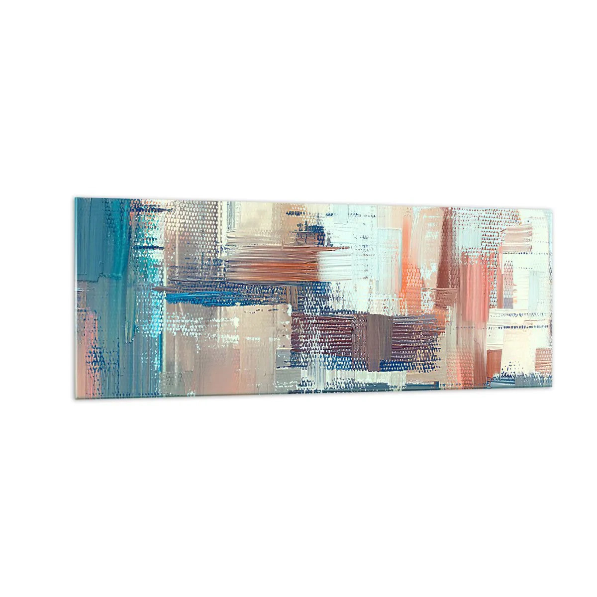 Impression sur verre - Image sur verre - Composition abstraite dans les tons de bleu et de beige - 140x50cm - Atteindre la lumière - Décoration murale moderne pour le salon et la chambre ARTTOR
