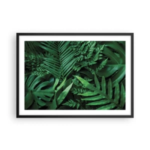 Affiche dans un cadre noir - Poster - Feuilles tropicales vertes dans une composition dense et naturelle - 70x50cm - Emmitouflé de verdure - Décoration murale moderne pour le salon et la chambre ARTTOR
