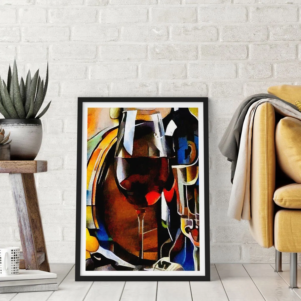 Affiche dans un cadre noir - Poster - Un verre de vin rouge rendu artistiquement - 50x70cm - Et le monde prend des couleurs - Décoration murale moderne pour le salon et la chambre ARTTOR