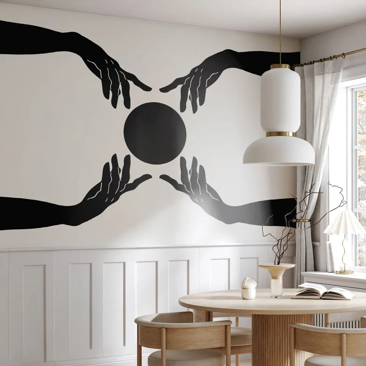 Papier Peint Photo Premium Canvas - Mains noires dans une composition symétrique avec une boule - 100x70cm - Signe secret - Décoration murale moderne pour le salon et la chambre ARTTOR
