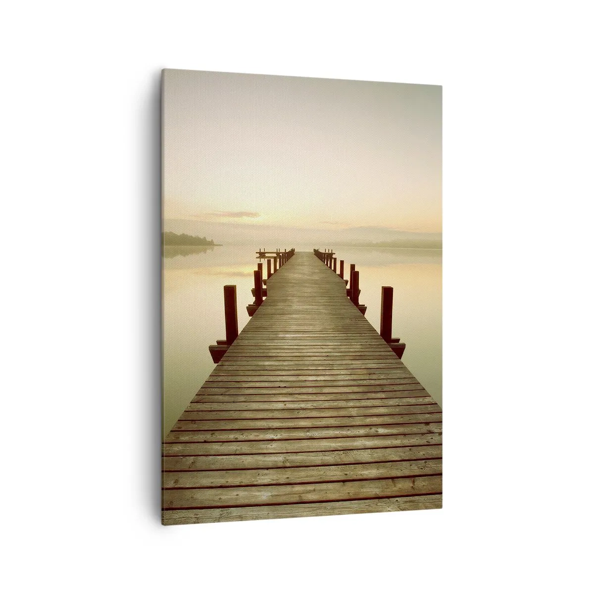 Impression sur toile - Image sur toile - Une jetée en bois sur un lac calme le matin - 70x100cm - L'aube, les premières lueurs, le jour  - Décoration murale moderne pour le salon et la chambre ARTTOR