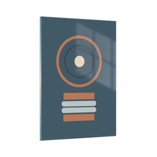 Impression sur verre - Image sur verre - Une composition géométrique avec des cercles et des rectangles aux couleurs sobres. - 80x120cm - Essence des choses - Décoration murale moderne pour le salon et la chambre ARTTOR