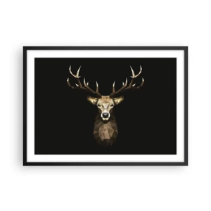 Affiche dans un cadre noir - Poster - Cerf polygonal géométrique sur fond noir - 70x50cm - Cerf cubique - Décoration murale moderne pour le salon et la chambre ARTTOR