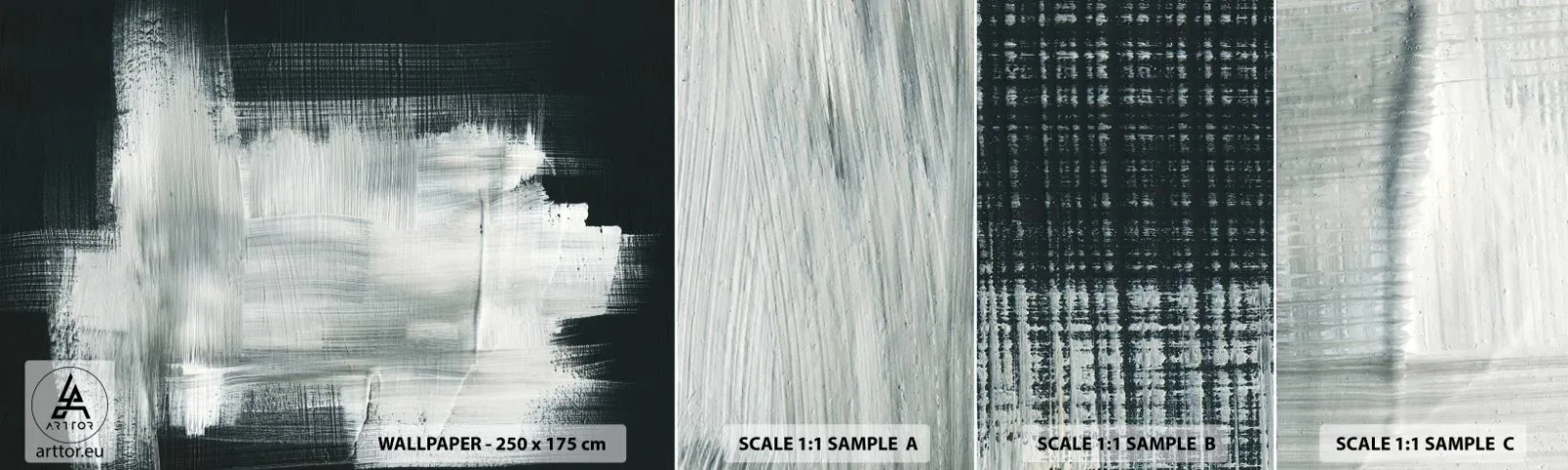 Échantillon de Papier Peint Autocollant Deluxe Sticker - Tissé à la verticale et à l'horizontale - Abstraction, Morceau, Noir et blanc - 100x30 cm