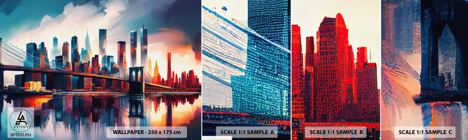 Échantillon de Papier Peint Autocollant Deluxe Sticker - New York onirique - Ville, Pont, Architecture - 100x30 cm