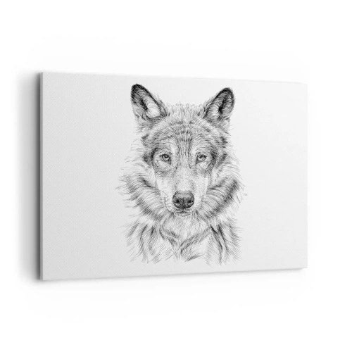 Impression sur toile - Image sur toile - Croquis d'une tête de loup dans un style monochrome sur fond blanc - 100x70cm - Un leader né - Décoration murale moderne pour le salon et la chambre ARTTOR