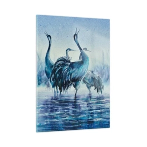 Impression sur verre - Image sur verre - Oiseaux pataugeant dans l'eau bleue - 50x70cm - Réunion matinale - Décoration murale moderne pour le salon et la chambre ARTTOR