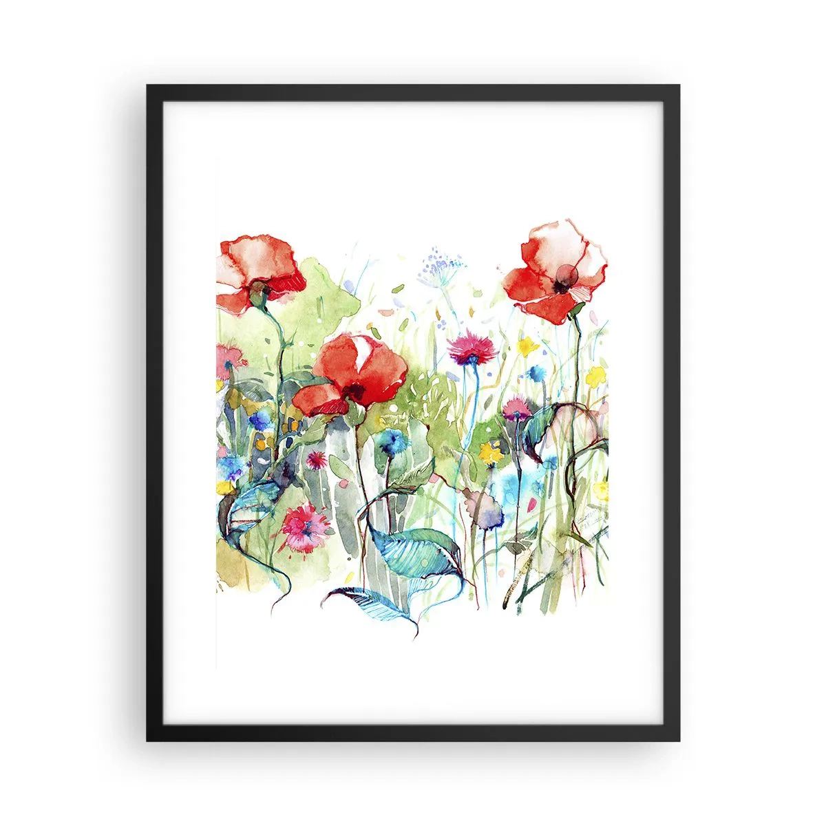 Affiche dans un cadre noir - Poster - Prairie de fleurs en mai - 40x50 cm