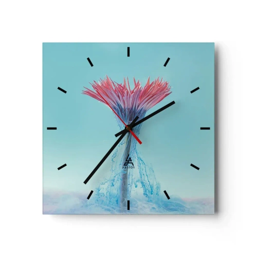 Horloge murale - Pendule murale - Une fleur rose et bleue dans un arrangement artistique sur un fond pastel - 30x30cm - Dans une étreinte vivifiante - Décoration murale moderne pour le salon et la chambre ARTTOR