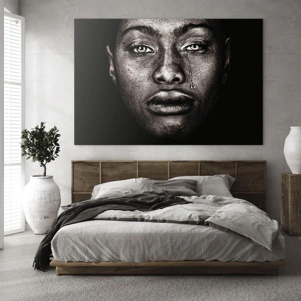 Impression sur verre - Image sur verre - Portrait émotionnel d'une femme avec une larme sur la joue - 100x70cm - Une larme - Décoration murale moderne pour le salon et la chambre ARTTOR