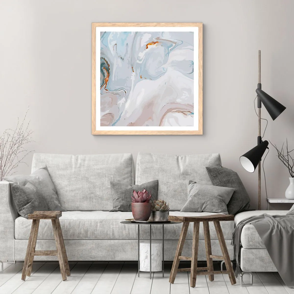 Affiche dans un chêne clair - Poster - Blanc surélevé - 30x30 cm