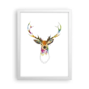 Affiche dans un cadre blanc - Poster - Un cerf doux baigné de couleur - 30x40 cm