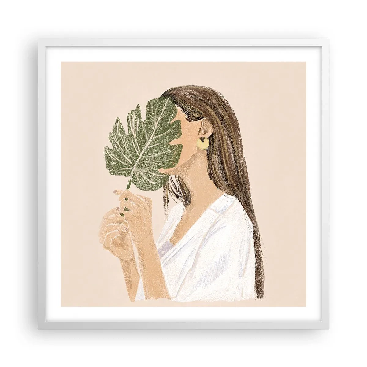 Affiche dans un cadre blanc - Poster - Portrait mystérieux avec un éventail - 60x60 cm