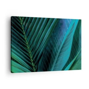 Impression sur toile - Image sur toile - Gros plan de feuilles vertes tropicales - 70x50cm - L'anatomie du vert - Décoration murale moderne pour le salon et la chambre ARTTOR